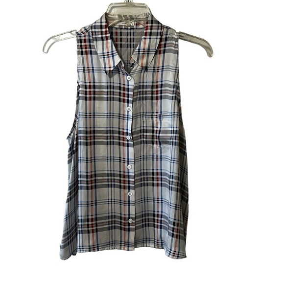 Equipment 100% Silk Mina Plaid sleeveless button down collared blouse white M - Picture 4 of 16